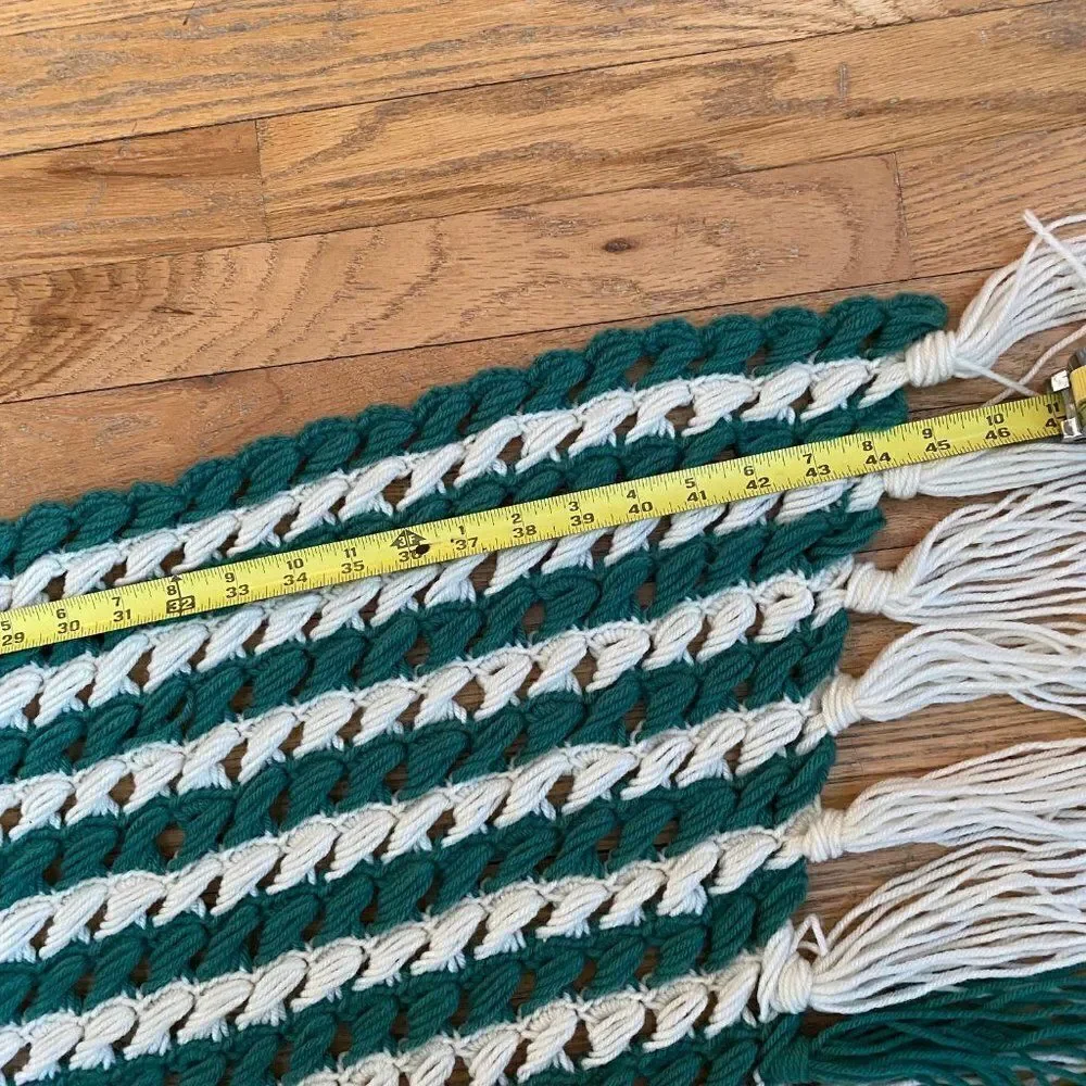 Handmade Chunky Crochet Lap Blanket Afghan Green White Grandmacore